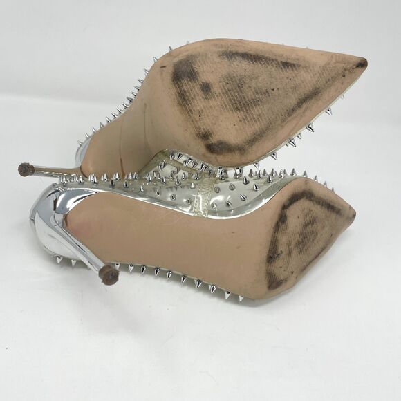 Steve Madden Shoes Wmns 7.5M Clear PVC Silver Vala Spiked Pointed Toe Heels Glam - Picture 7 of 9